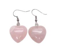 Boucles d'oreilles pendantes en cristal naturel améthyste quartz rose en forme de cœur pour femme, Quartz