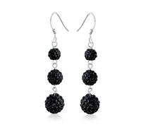 Boucles D'Oreilles Pendantes En Cristal Noir Pavé Rond À Trois Niveaux Pour Femmes Adolescentes Argent Sterling 925