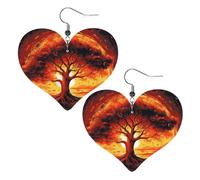 Boucles d'oreilles pendantes en cuir avec arbre de vie brûlant pour femme, boucles d'oreilles pendantes légères en forme de cœur, bijoux tendance et cadeau de Saint-Valentin ou d'anniversaire