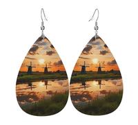 Boucles d'oreilles pendantes en cuir avec belle vue des Pays-Bas pour femme - Boucles d'oreilles pendantes double face - Légères - Accessoires d'oreille pour femme - Bijoux tendance - Cadeau