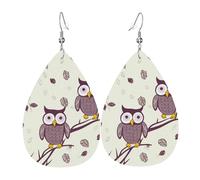 Boucles d'oreilles pendantes en cuir avec branches d'arbre en forme de chouette pour femme - Boucles d'oreilles pendantes double face légères pour femme - Bijoux tendance - Cadeau d'anniversaire