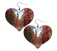 Boucles d'oreilles pendantes en cuir avec cœur rouge London Street Prints élégantes et légères pour femmes et filles, taille unique, cuir, sans pierre précieuse