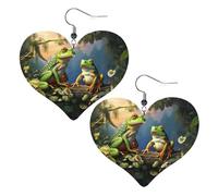 Boucles d'oreilles pendantes en cuir avec de nombreuses grenouilles chantant sur les branches pour femme, boucles d'oreilles pendantes légères en forme de cœur, bijoux tendance et cadeau de