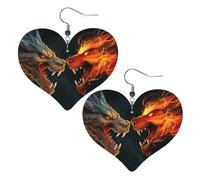Boucles d'oreilles pendantes en cuir avec deux dragons rugissants, élégantes, pour femme, boucles d'oreilles pendantes légères en forme de cœur, bijoux tendance et cadeau de Saint-Valentin ou