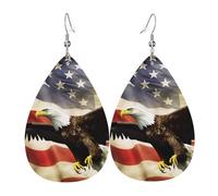 Boucles d'oreilles pendantes en cuir avec drapeau américain pour femme - Boucles d'oreilles pendantes double face - Accessoires d'oreille légers - Bijoux tendance - Cadeau d'anniversaire