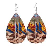 Boucles d'oreilles pendantes en cuir avec drapeau de l'Arizona pour femme, boucles d'oreilles percées en forme de larme, bijoux légers, cadeaux pour femmes et filles