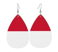Boucles d'oreilles pendantes en cuir avec drapeau de Monaco - Réversible - Avec crochets plaqués argent