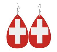 Boucles d'oreilles pendantes en cuir avec drapeau suisse pour femme - Boucles d'oreilles pendantes légères en PVC avec crochets en argent 925, imprimés double face | cadeau hypoallergénique