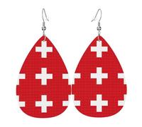 Boucles d'oreilles pendantes en cuir avec drapeau suisse pour femme - En forme de larme - Accessoires de mode - À porter tous, taille unique, Cuir