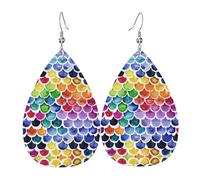 Boucles d'oreilles pendantes en cuir avec écailles de poisson sirène pour femme, boucles d'oreilles en forme de larme, bijoux légers, cadeaux pour femmes et filles
