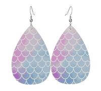 Boucles d'oreilles pendantes en cuir avec écailles de sirène colorées pour femme, boucles d'oreilles en forme de larme, bijoux légers, cadeaux pour femmes et filles