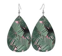 Boucles d'oreilles pendantes en cuir avec feuilles de palmier vertes pour femme - Boucles d'oreilles pendantes double face légères pour femme - Bijoux tendance - Cadeau d'anniversaire