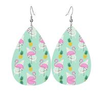 Boucles d'oreilles pendantes en cuir avec flamant rose ananas pour femme, boucles d'oreilles percées en forme de larme, bijoux légers, cadeaux pour femmes et filles