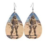 Boucles d'oreilles pendantes en cuir avec imprimé camouflage du désert - Élégantes et légères - Pour femmes et filles - Taille unique - Cuir - Sans pierre précieuse