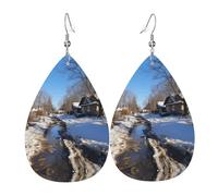Boucles d'oreilles pendantes en cuir avec imprimé rue enneigée pour femme - Élégantes et légères