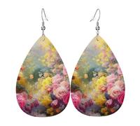 Boucles d'oreilles pendantes en cuir avec imprimé tulipes rose vif pour femme, petite amie, épouse, taille unique, Cuir