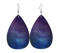 Boucles d'oreilles pendantes en cuir avec imprimé univers étoilé et galaxie pour femme - Boucles d'oreilles pendantes en forme de larme, parfaites pour les fêtes et accessoires de costume, taille
