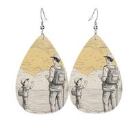 Boucles d'oreilles pendantes en cuir avec inscription « Happy Fathers Day By Son » - Pour femme - Pour fête d'anniversaire, Saint-Valentin