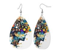 Boucles d'oreilles pendantes en cuir avec intelligence artificielle - Motif cerveau - Pour femme