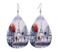 Boucles d'oreilles pendantes en cuir avec motif arbre de Paris et Tour Eiffel pour femme - Boucles d'oreilles pendantes en forme de larme, parfaites pour les fêtes et accessoires de costume, taille