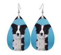 Boucles d'oreilles pendantes en cuir avec motif border collie pour femme - Boucles d'oreilles pendantes en forme de larme, parfaites pour les fêtes et accessoires de costume, taille unique, cuir, sans