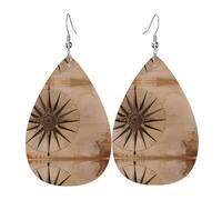 Boucles d'oreilles pendantes en cuir avec motif boussole et carte nautique en forme de goutte d'eau - Élégantes et légères - Pour femmes et filles - Taille unique - En cuir - Sans pierre précieuse