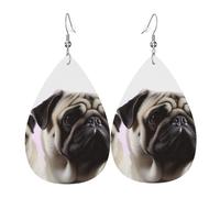 Boucles d'oreilles pendantes en cuir avec motif carlin pour femme - Boucles d'oreilles pendantes double face - Légères - Accessoires d'oreilles tendance - Cadeau d'anniversaire