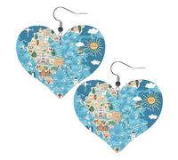 Boucles d'oreilles pendantes en cuir avec motif carte de la Grèce - Élégantes et légères - Pour femmes et filles - Taille unique - En cuir - Sans pierre précieuse