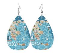 Boucles d'oreilles pendantes en cuir avec motif carte de la Grèce - Légères et élégantes - Pour femmes et filles - Taille unique - En cuir - Sans pierre précieuse