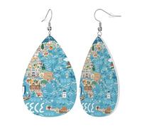 Boucles d'oreilles pendantes en cuir avec motif carte de la Grèce pour femme
