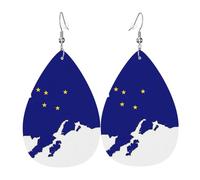 Boucles d'oreilles pendantes en cuir avec motif carte de l'État de l'Alaska, bijoux réversibles avec crochets plaqués argent