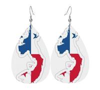 Boucles d'oreilles pendantes en cuir avec motif carte du Panama - Réversible - Avec crochets plaqués argent