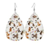 Boucles d'oreilles pendantes en cuir avec motif chaton mignon et papillon pour femme, boucles d'oreilles en forme de larme, bijoux légers cadeaux pour femmes et filles