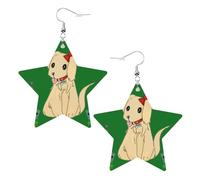 Boucles d'oreilles pendantes en cuir avec motif chien sur l'herbe - Élégantes et légères - Pour femmes et filles - Taille unique - En cuir - Sans pierre précieuse