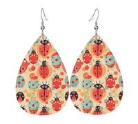 Boucles d'oreilles pendantes en cuir avec motif coccinelles pour femme - Boucles d'oreilles pendantes double face - Légères - Accessoires d'oreilles tendance - Cadeau d'anniversaire
