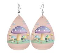 Boucles d'oreilles pendantes en cuir avec motif de champignon de dessin animé en forme de larme - Élégantes et légères - Pour femmes et filles - Taille unique - Cuir - Sans pierre précieuse