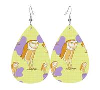 Boucles d'oreilles pendantes en cuir avec motif de chouette debout en forme de larme - Élégantes et légères - Pour femmes et filles - Taille unique - Cuir - Sans pierre précieuse