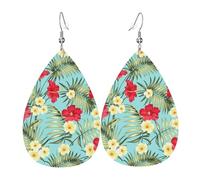 Boucles d'oreilles pendantes en cuir avec motif de larmes - Fleurs rouges et jaunes - Pour Noël, Halloween, femme - Cadeau de fête - Pendentifs pour femmes et amis - Mariage