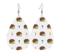 Boucles d'oreilles pendantes en cuir avec motif de larmes - Hérisson simple - Marron - Noël - Halloween - Cadeau de fête - Pour femme - Amis - Mariage