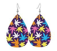 Boucles d'oreilles pendantes en cuir avec motif de mauvaises herbes colorées pour femmes, boucles d'oreilles percées en forme de larme, bijoux légers cadeaux pour femmes et filles