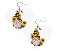Boucles d'oreilles pendantes en cuir avec motif de nain d'abeille jaune en forme de cœur pour femmes et filles, taille unique, cuir, sans pierre précieuse