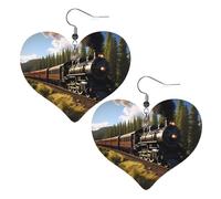 Boucles d'oreilles pendantes en cuir avec motif de train à vapeur en forme de cœur, élégantes et légères pour femmes et filles, taille unique, cuir, sans pierre précieuse