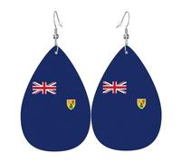 Boucles d'oreilles pendantes en cuir avec motif drapeau des îles Turques et Caïques - Réversible - Avec crochets plaqués argent