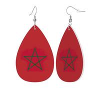 Boucles d'oreilles pendantes en cuir avec motif drapeau du Maroc pour femme