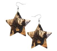Boucles d'oreilles pendantes en cuir avec motif étoile de rhinocéros - Élégantes et légères - Pour femmes et filles - Taille unique - Cuir - Sans pierre précieuse