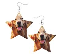 Boucles d'oreilles pendantes en cuir avec motif étoile en forme de chien Golden Retriever - Élégantes et légères - Pour femmes et filles - Taille unique - Cuir - Sans pierre précieuse