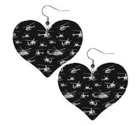 Boucles d'oreilles pendantes en cuir avec motif hélicoptère en forme de cœur élégant et léger pour femmes et filles, taille unique, cuir, sans pierre précieuse