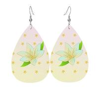 Boucles d'oreilles pendantes en cuir avec motif jonquilles en forme de larme - Élégantes et légères - Pour femmes et filles - Taille unique - Cuir - Sans pierre précieuse