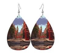 Boucles d'oreilles pendantes en cuir avec motif larme rouge London Street Prints - Élégantes et légères - Pour femmes et filles - Taille unique - Cuir - Sans pierre précieuse