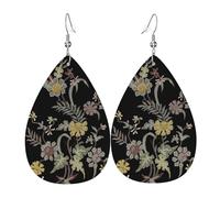 Boucles d'oreilles pendantes en cuir avec motif larmes et fleurs sur fond noir pour Noël, Halloween, femme, cadeaux de fête, pendentifs, femmes, amies, mariage